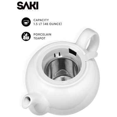 SAKI 95-DY94-6MWM Electric Samovar Stainless Steel & Porcelain Tea Maker, White