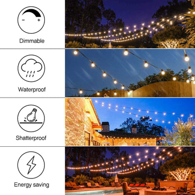 Banord LED 100 Foot String Lights, 34 Shatterproof Plastic Bulbs for Outdoor Use