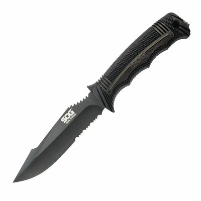 SOG Seal Strike Survival Hunting Tactical Knife Line Cutter with Sheath, Black