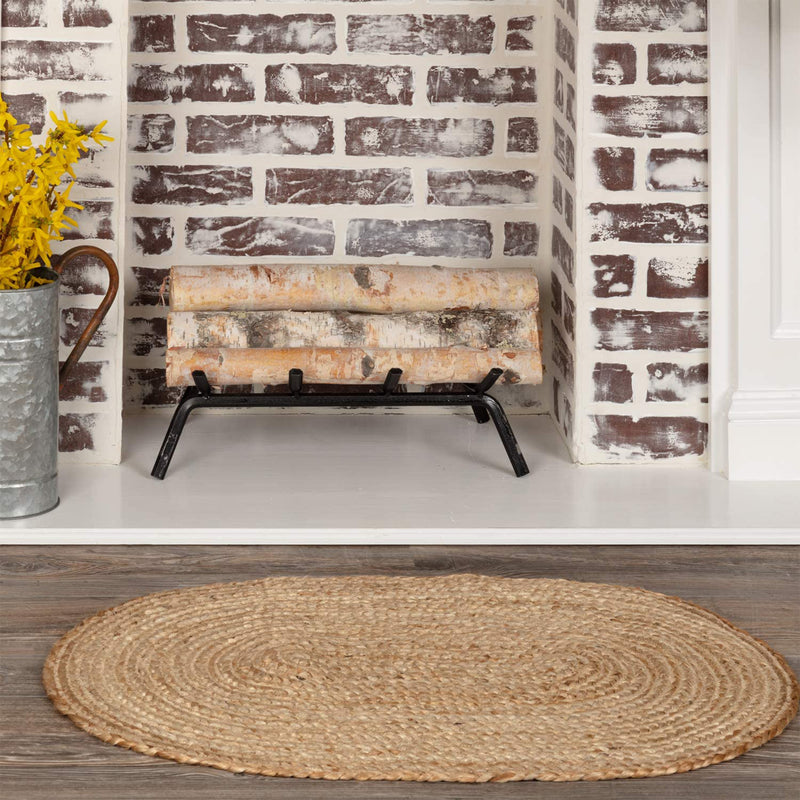 VHC Brands April & Olive 20 x 30 Inch Jute Oval Rug with Non Skid Pad, Creme