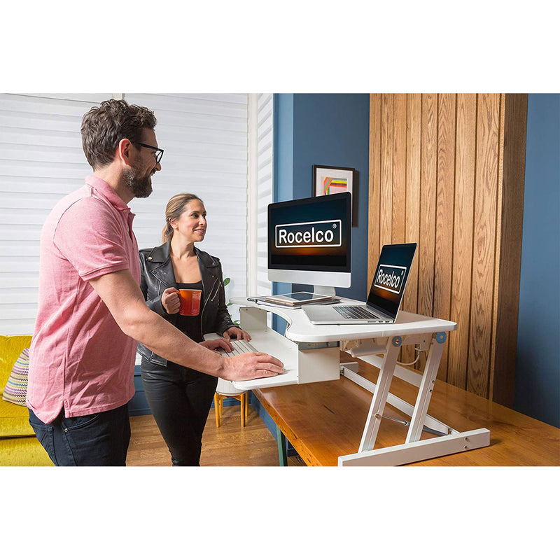 Rocelco Standing Desk Converter 37.5 Inch Deluxe Adjustable Support Riser, White