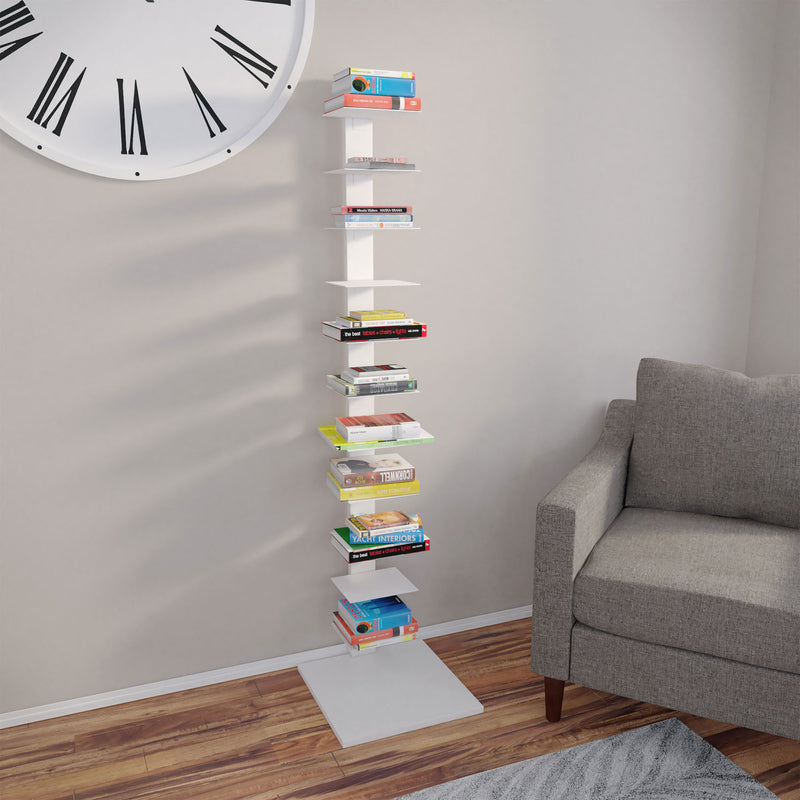 SEI Furniture Modern 65.25 Inch Tall 12 Shelf Spine Floating Book Tower, White