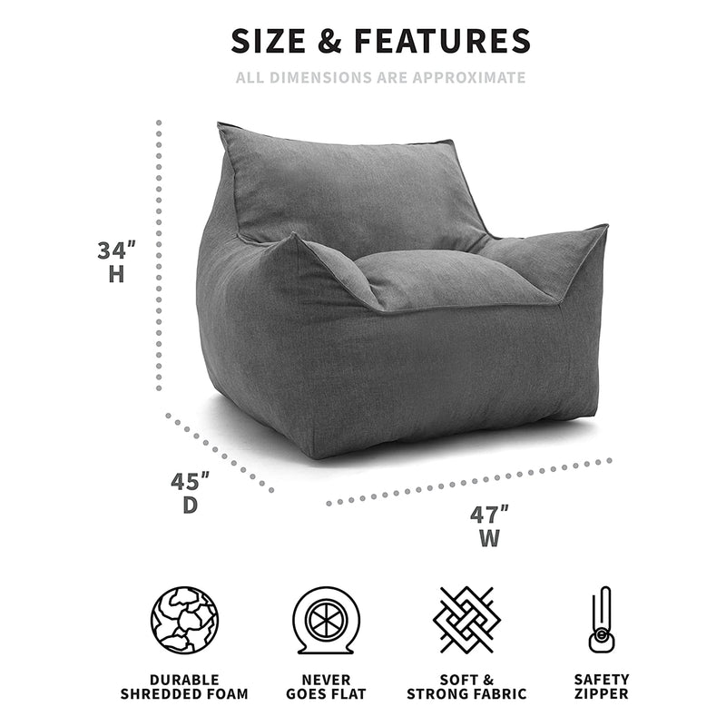 Big Joe Imperial Lounger Large Foam Filled Plush Chair with Inserts, Gray Union