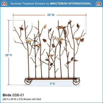 Minuteman International Decorative Rustic Birds Summer Fireplace Screen, Bronze