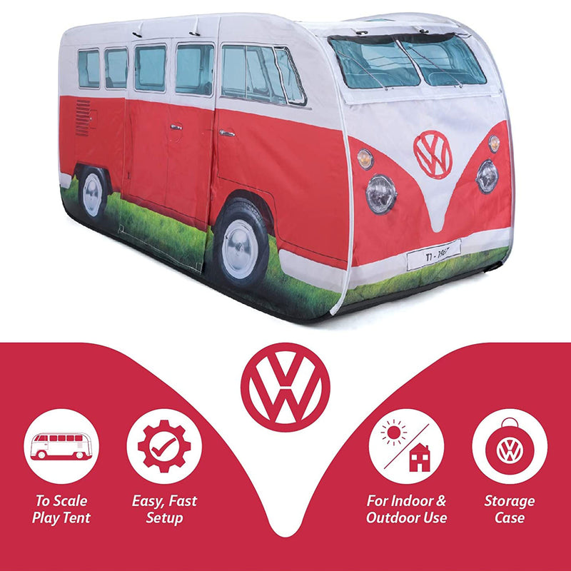 VW Licensed Range Kids Pop Up Camper Van Play Tent with Carry Bag, Titan Red