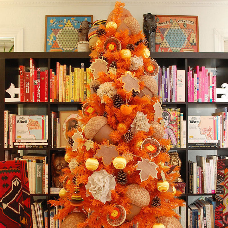 Treetopia Sunset Orange 6 Foot Artificial Prelit Slim Christmas Tree with Stand