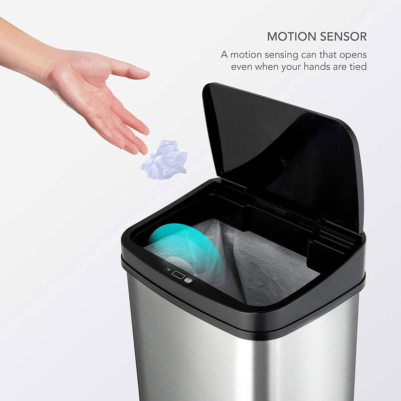 NINESTARS 13.2 Gallon Rectangular Soft Close Motion Sensor Trash Can (2 Pack)