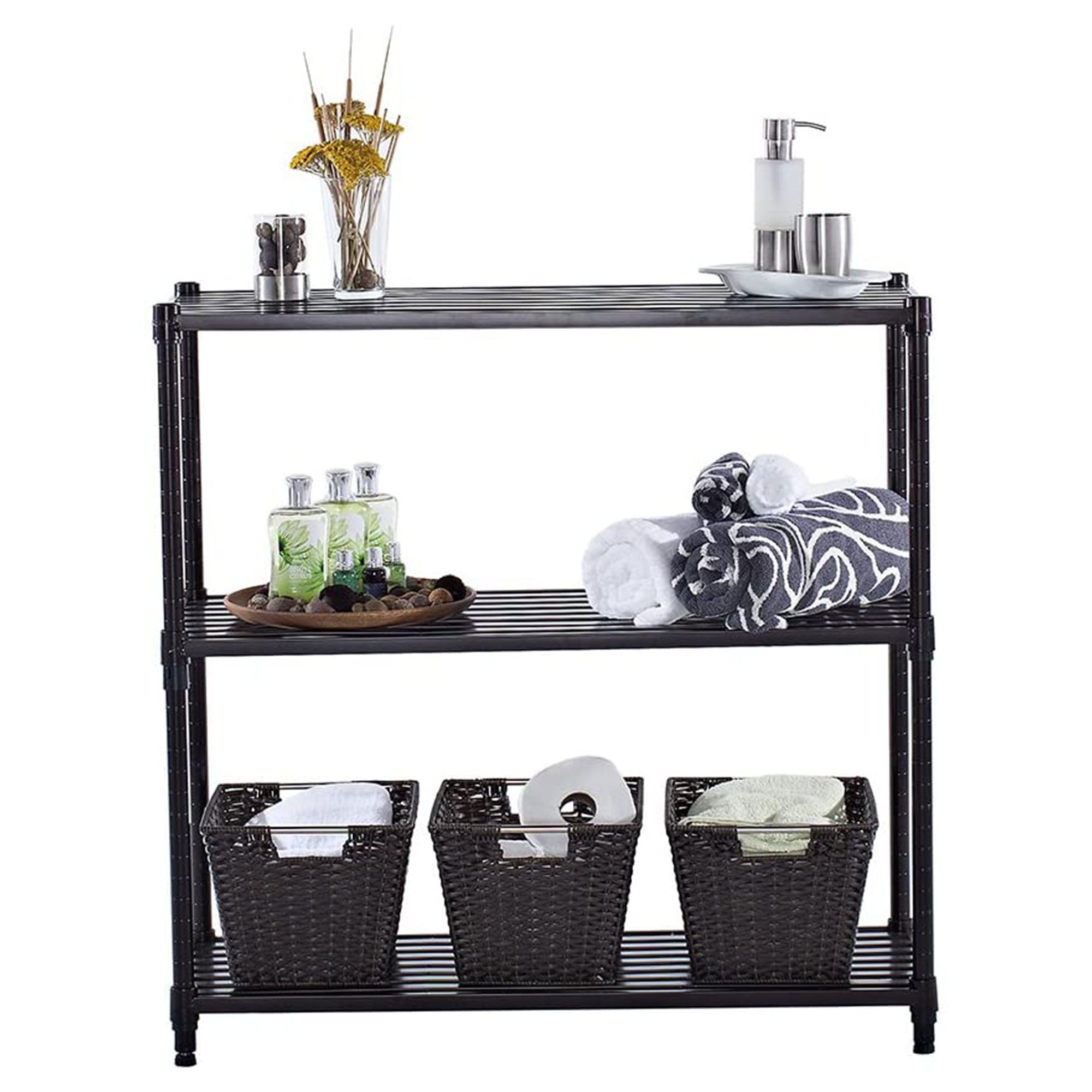 TRINITY EcoStorage 3 Tier Adjustable Flat Slat Wire Shelving, Dark Bronze - VMInnovations