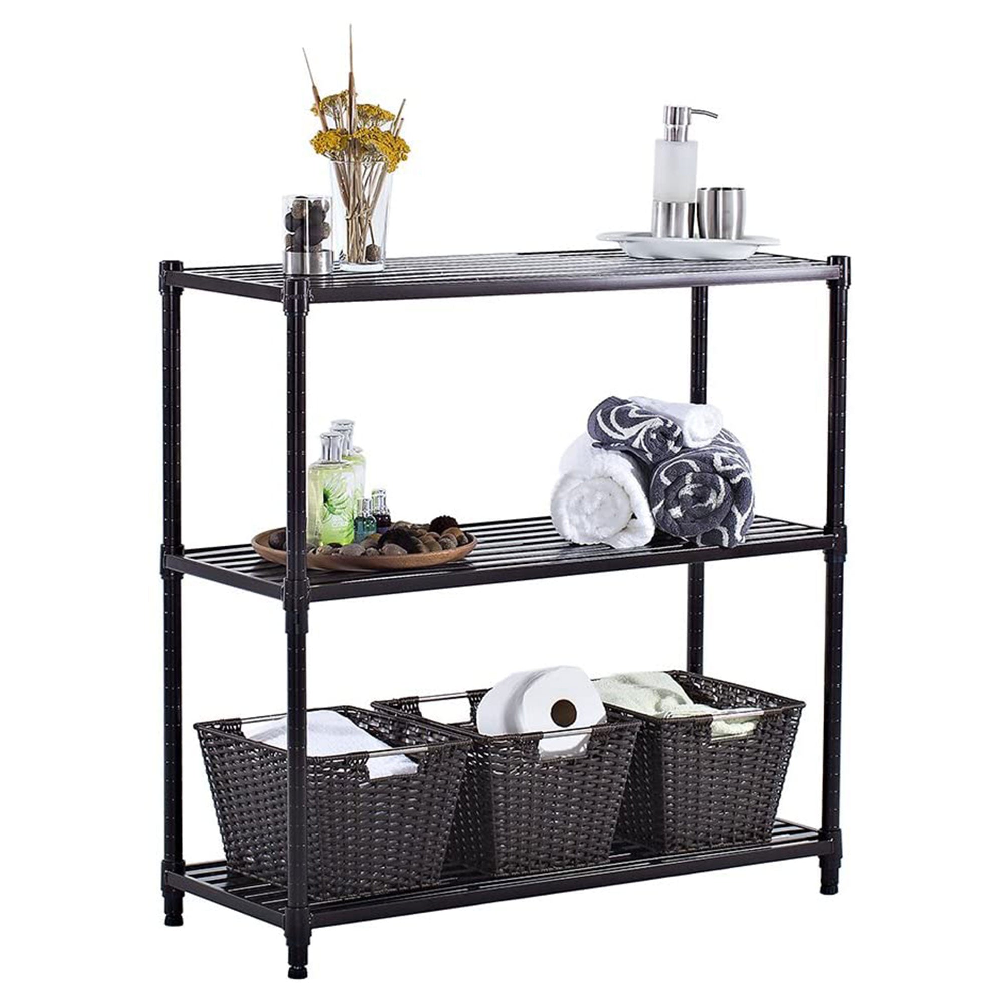 TRINITY EcoStorage 3 Tier Adjustable Flat Slat Wire Shelving, Dark Bronze - VMInnovations