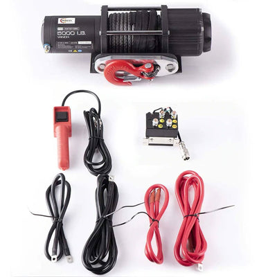 RUGCEL 5000lb 1.5 HP Electric Winch with Synthetic Rope, Switch, & Winch Stopper