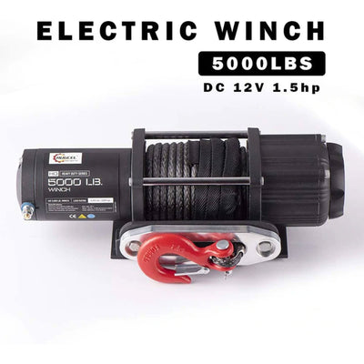 RUGCEL 5000lb 1.5 HP Electric Winch with Synthetic Rope, Switch, & Winch Stopper