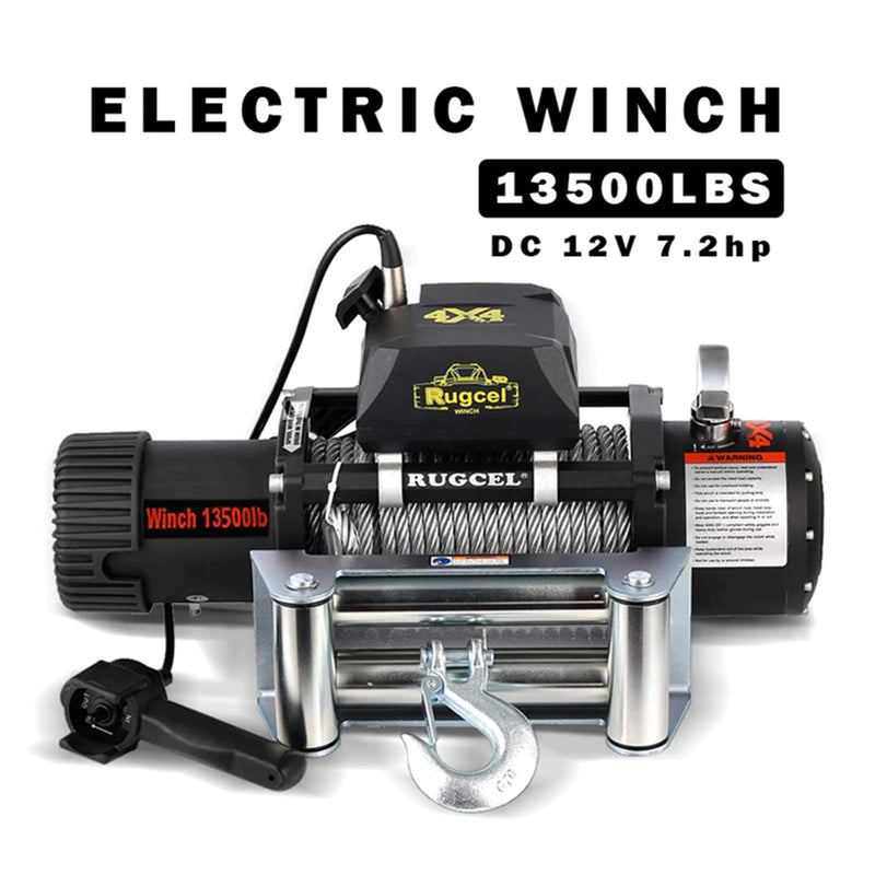 RUGCEL 13500 Pound 7.2 HP Electric Winch with Wire Rope and 2 Wireless Remotes