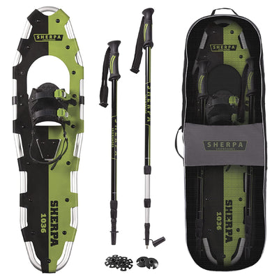 Yukon Charlie's 10 x 36 Inch Sherpa Series Snowshoes Kit with Poles, Green/Black