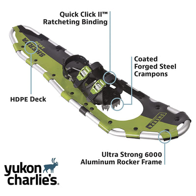 Yukon Charlie's 10 x 36 Inch Sherpa Series Snowshoes Kit with Poles, Green/Black