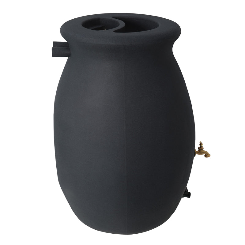 Algreen Castilla 50 Gallon Plastic Flat Back Rain Water Collection Barrel, Black