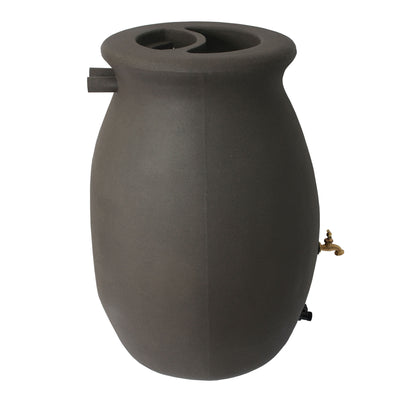 Algreen Castilla 50 Gallon Plastic Flat Back Rain Collection Barrel, Charcoal