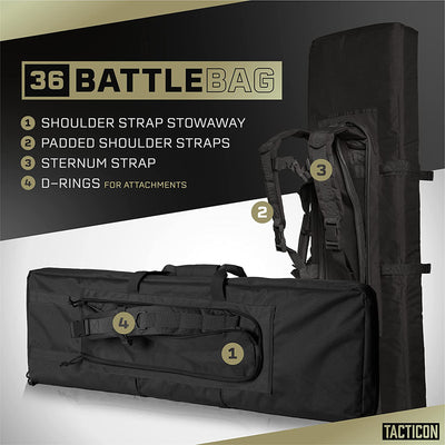 Tacticon Armament Battle Bag 36 Inch Tactical Double Slot Bag Gear Case, Black