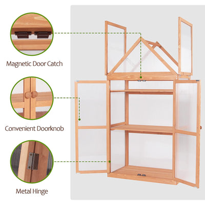 MCombo Portable Outdoor/Indoor Wooden Greenhouse Cabinet with Shelves and Roof