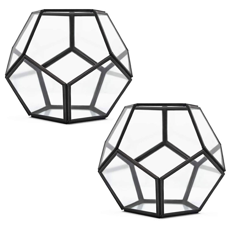 Banord 7.8 Inch Geometric Container with Metallic Frame, Black (2 Pack)