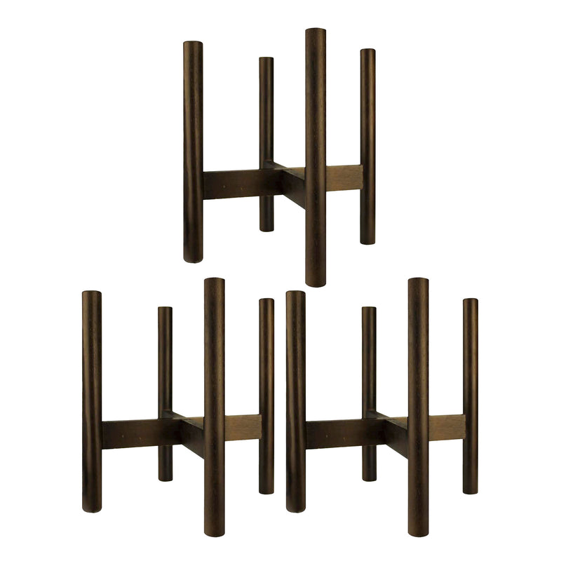 Banord BN036 Mid Century Raised Wooden Plant Stand Holders, Dark Brown (3 Pack)