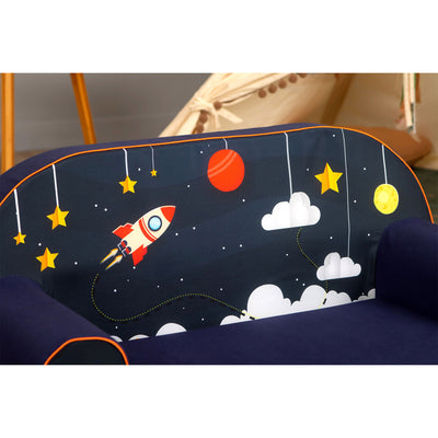 Delsit Toddler Couch 2 in 1 Flip Open Kid Size Foam Sofa Lounger, Space Explorer