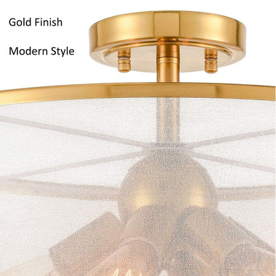 HYDELITE Modern Drum Organza Semi Flush Mount Ceiling Light Chandelier, Gold