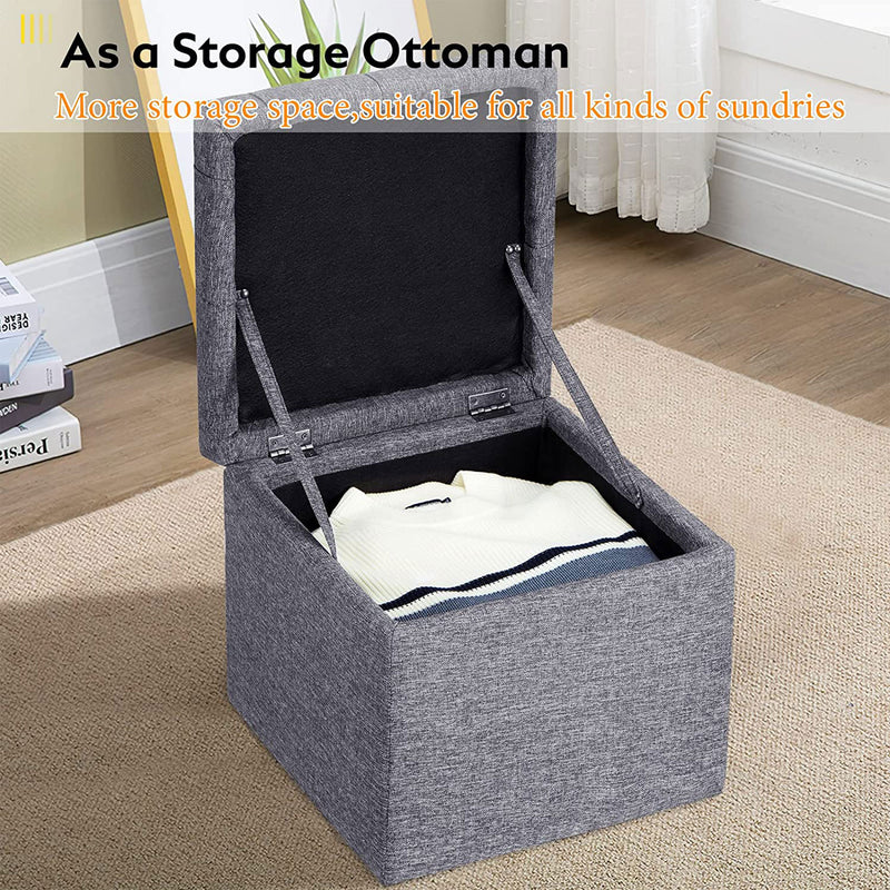 JOMEED Linen Fabric Storage Ottoman Cube and Footstool for Living Rooms, Grey