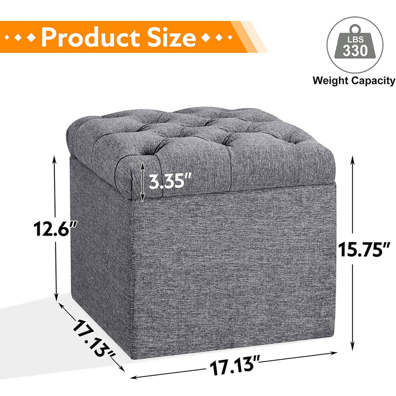 JOMEED Linen Fabric Storage Ottoman Cube and Footstool for Living Rooms, Grey
