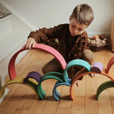 Kinderfeets 12 Large Stackable Wooden Arches Play Toy for Toddlers, Rainbow