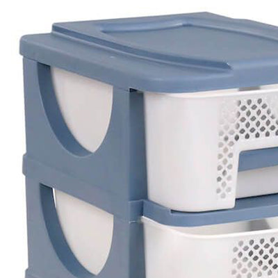 Homeplast Vesta Perforated Plastic 3 Drawer Home Storage Organizer Shelf, Blue
