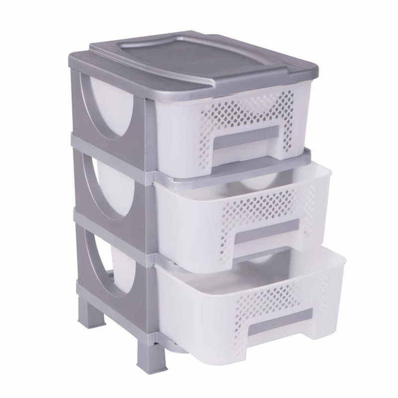 Homeplast Vesta Perforated Plastic 3 Drawer Home Storage Organizer Shelf, Grey