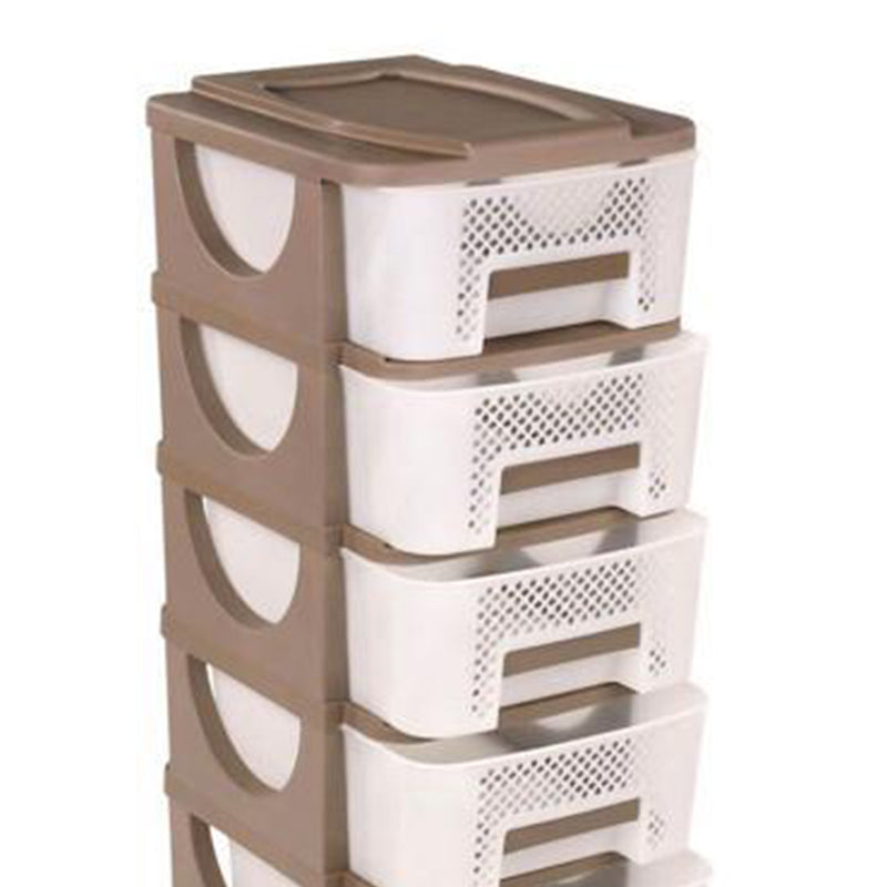 Homeplast Ouma 38 Inch Tall Plastic 5 Drawer Home Storage Organizer Shelf, Beige