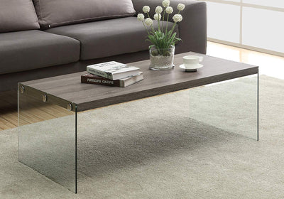 Monarch Dark Taupe Wood Look Tempered Glass Contemporary Industrial Coffee Table