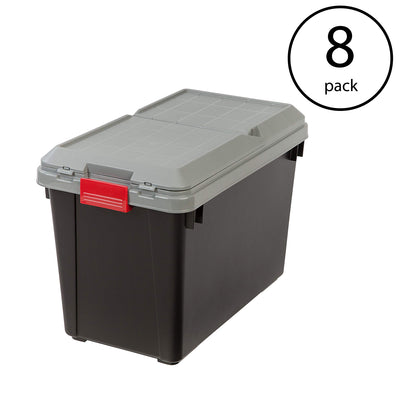IRIS USA 102 Qt. Store It All Heavy Duty Storage Container Tote, Black (8 Pack)
