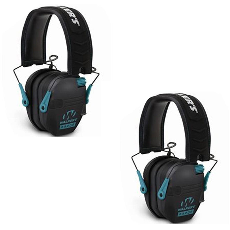 Walkers Razor Slim Electronic Ear Muffs with NRR 23 dB, Black & Teal (2 Pack)