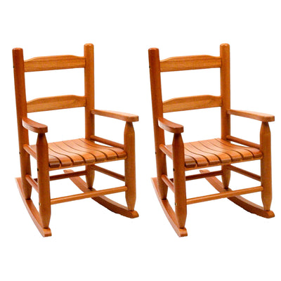 Lipper Child's Eco Friendly Rubberwood Rocking Seat Chair, Pecan Finish (2 Pack)