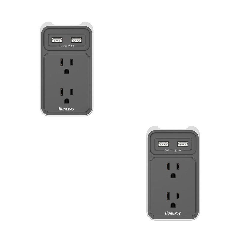 Huntkey Wall Mount Outlet with Dual 2.1 Amp USB Ports and Outlets, Gray (2 Pack)