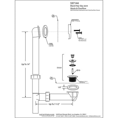 Westbrass 597144-62 1.5 Inch Pull & Drain Bath Waste Kit, Matte Black (1 Pack)