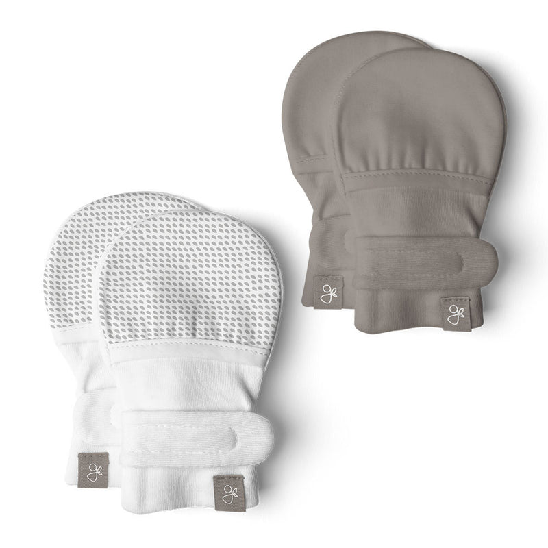Goumikids Organic No Scratch Baby Infant Mittens, 3-6M Pewter/Drops (2 Pairs)