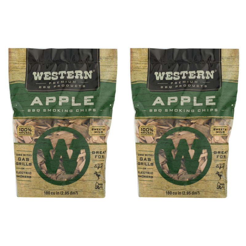 Western BBQ 180 Cu In Premium Apple Wood BBQ Grill/Smoker Cooking Chips (2 Pack) - VMInnovations