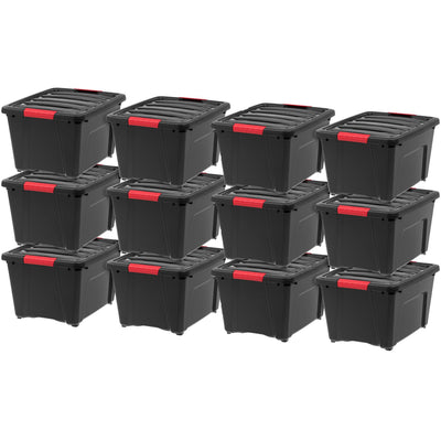 IRIS 32 Quart Stack and Pull Storage Container Box Bin System w/ Lids (12 Pack)