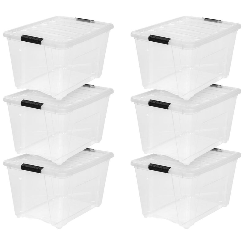 IRIS 53 Quart Stack & Pull Storage Container Tote Box with Lid, Clear (6 Pack)