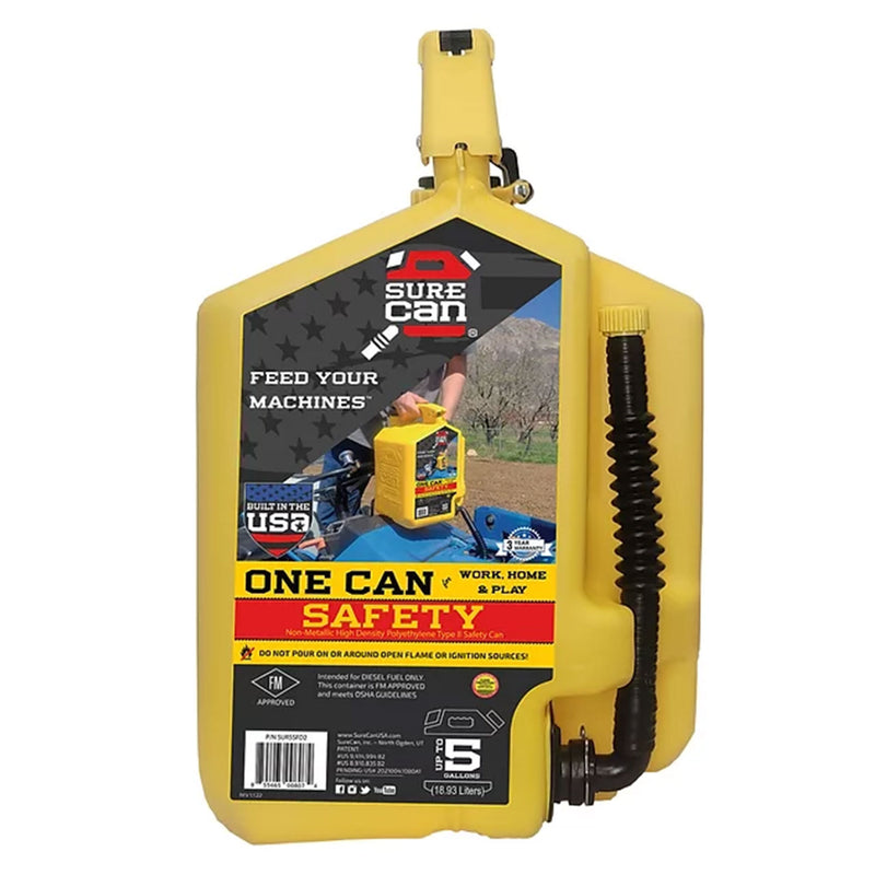SureCan SUR5SFD2 5 Gallon Spill Free Type II Self Venting Diesel Safety Can