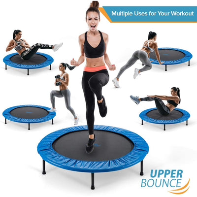 Upper Bounce 40-In Round Foldable Rebounder Fitness Trampoline w/ Adjustable Bar
