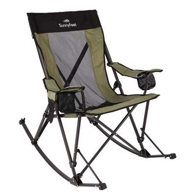 Sunnyfeel Outdoor Portable Folding Rocker Chair with Armrest Cup Holders, Green