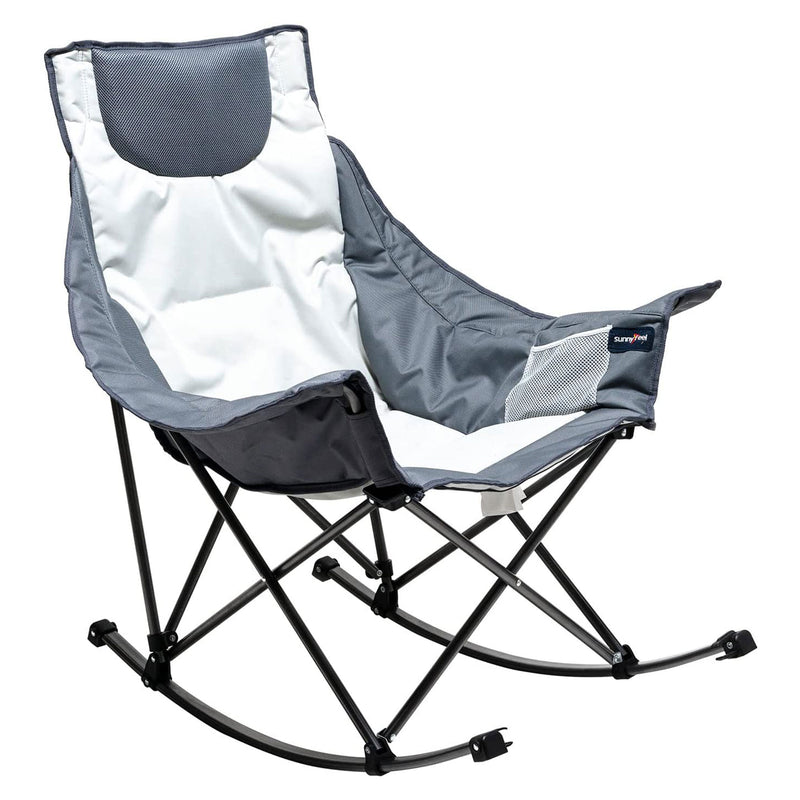 Sunnyfeel Outdoor Portable Padded Folding Rocker Chair w/ Carry Bag, Light Gray