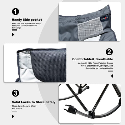 Sunnyfeel Outdoor Portable Padded Folding Rocker Chair w/ Carry Bag, Light Gray