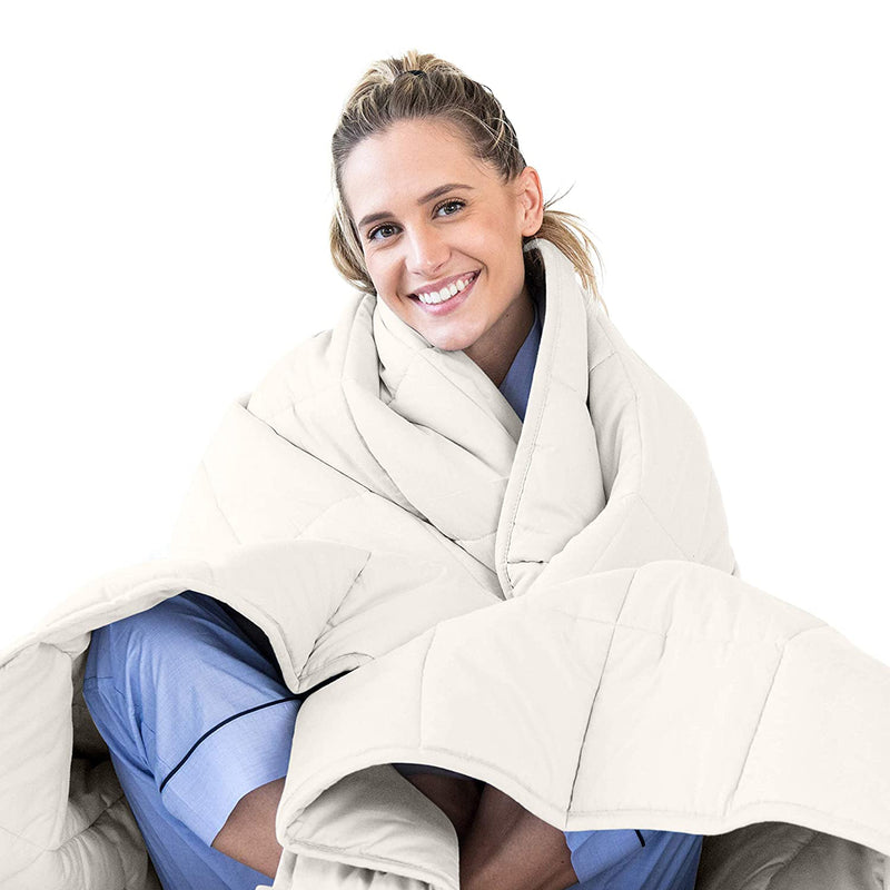 Luna Adult Breathable Cotton Weighted Blanket, 80x60 In, 20 Lbs, Ivory, Queen