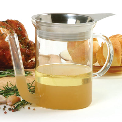 Norpro 4 Cup Capacity Glass Gravy and Fat Separator Cup with Handle and Strainer