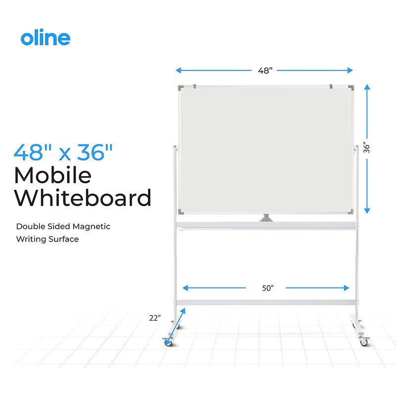 Oline Mobile Double Sided Rolling Adjustable Dry Erase Magnetic White Board